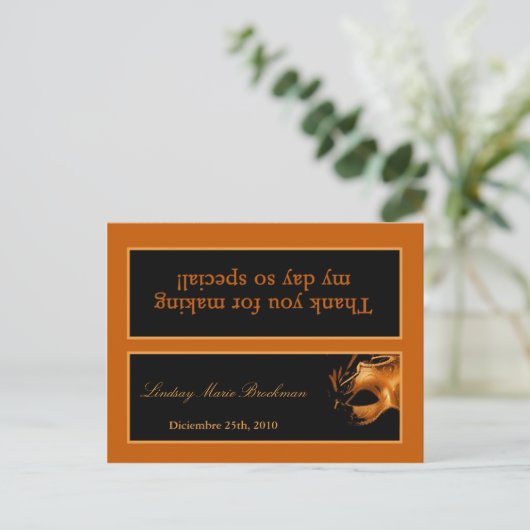 Goody Bag Topper Mis XV Sinaasappel Black Party Uitnodiging Briefkaart (Staand voorkant)