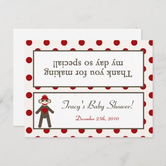 Goody Bag Topper Red Sock Monkey Uitnodiging Briefkaart (Voorkant / Achterkant)