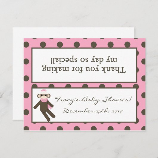 Goody Bag Topper Roze Sock Aap Uitnodiging Briefkaart (Voorkant / Achterkant)