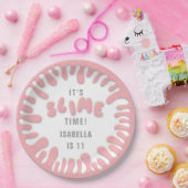 Gooey roos roze slijmfeest papieren bordje (Feest)