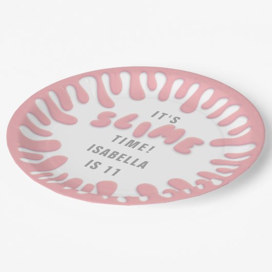 Gooey roos roze slijmfeest papieren bordje (Gekanteld)