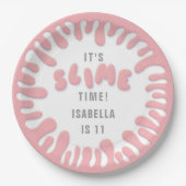 Gooey roos roze slijmfeest papieren bordje (Voorkant)