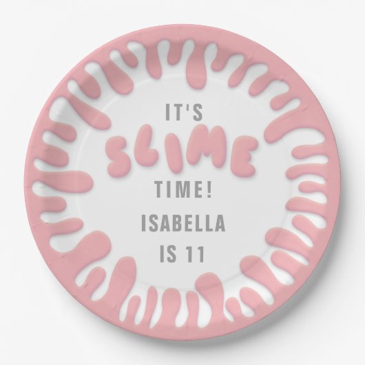 Gooey roos roze slijmfeest papieren bordje (Voorkant)