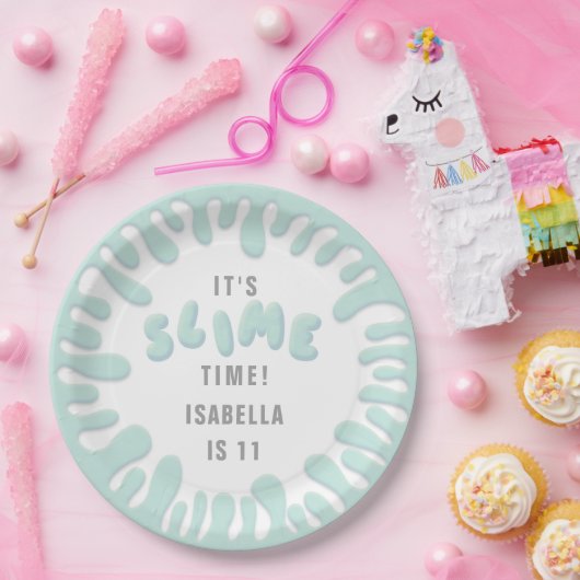 Gooey turquoise blauw slijm partij papieren bordje (Feest)