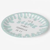 Gooey turquoise blauw slijm partij papieren bordje (Gekanteld)