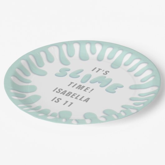 Gooey turquoise blauw slijm partij papieren bordje (Gekanteld)