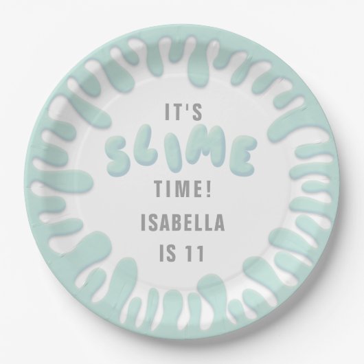 Gooey turquoise blauw slijm partij papieren bordje (Voorkant)