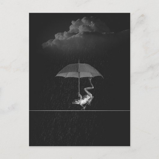 Goofy Black and White Frog met Umbrella in Rain Briefkaart (Voorkant)