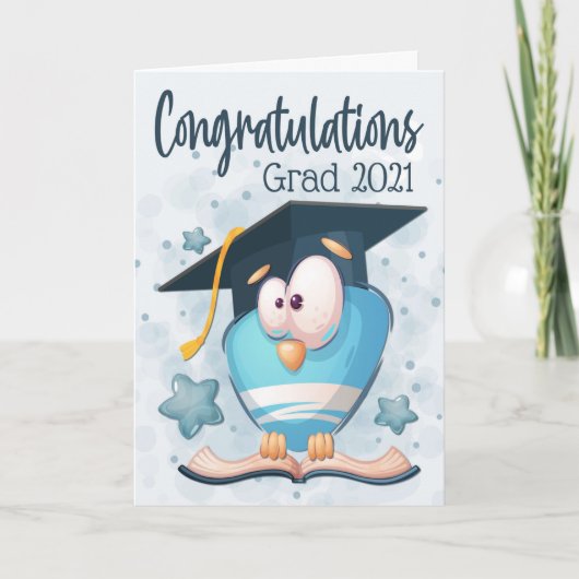 Goofy Blue Owl met Afstuderen Pet Kaart (Voorkant)