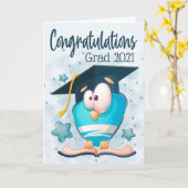 Goofy Blue Owl met Afstuderen Pet Kaart (Gele Bloem)