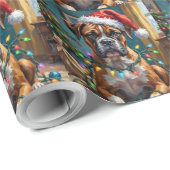 Goofy Boxer Dog Tangled in Christmas Lights Cadeaupapier (Rol Hoek)