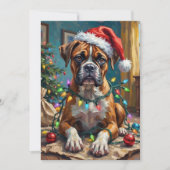 Goofy Boxer Dog Tangled in Christmas Lights Feestdagenkaart (Voorkant)