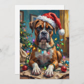 Goofy Boxer Dog Tangled in Christmas Lights Feestdagenkaart (Voorkant / Achterkant)