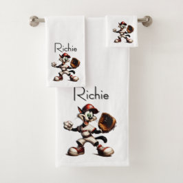 Goofy Cat Baseball Pitcher eindigt met naam Bad Handdoek