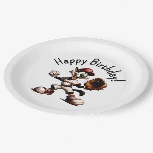 Goofy Cat Baseball Pitcher maakt gelukkige verjaar Papieren Bordje (Gekanteld)