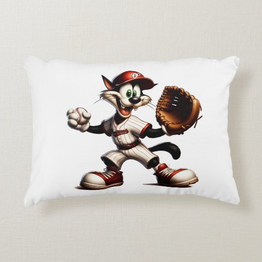 Goofy Cat honkbalwerper eindigt Accent Kussen (Voorkant)