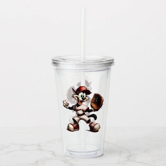 Goofy Cat honkbalwerper eindigt Acryl Drinkbeker (Voorkant)