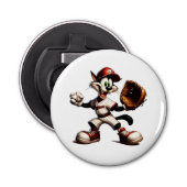 Goofy Cat honkbalwerper eindigt Button Flesopener (Voorkant)