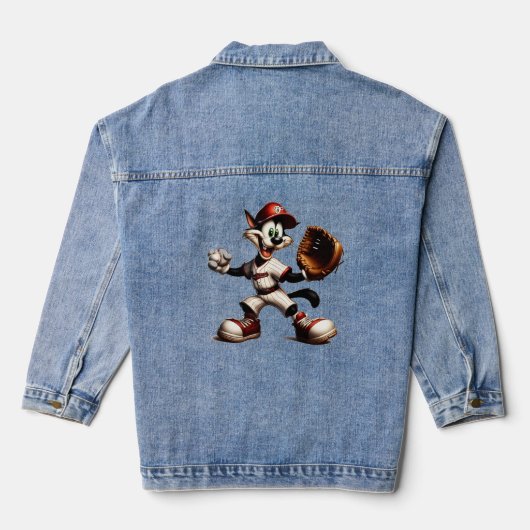 Goofy Cat honkbalwerper eindigt Denim Jacket (Achterkant)