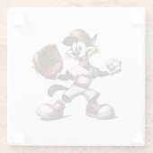 Goofy Cat honkbalwerper eindigt Glazen Onderzetter (Achterkant)