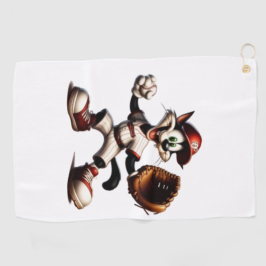 Goofy Cat honkbalwerper eindigt Golfhanddoek (Horizontaal)
