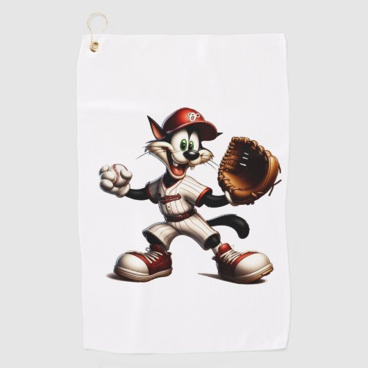 Goofy Cat honkbalwerper eindigt Golfhanddoek (Voorkant)