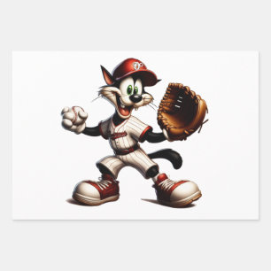 Goofy Cat honkbalwerper eindigt Inpakpapier Vel