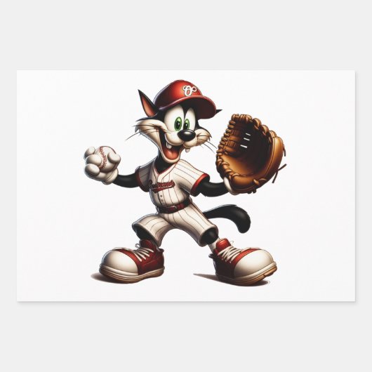 Goofy Cat honkbalwerper eindigt Inpakpapier Vel (Voorkant)