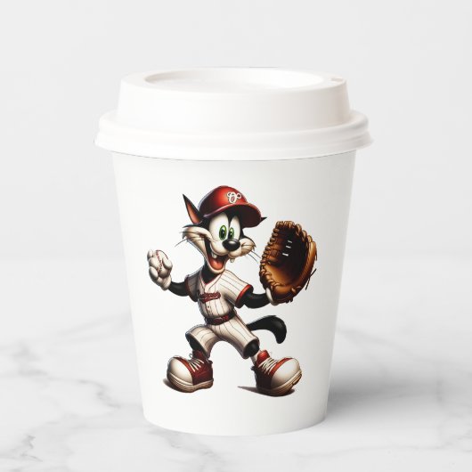 Goofy Cat honkbalwerper eindigt Papieren Bekers (Voorkant)
