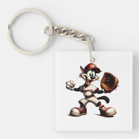 Goofy Cat honkbalwerper eindigt Sleutelhanger (Voorkant)