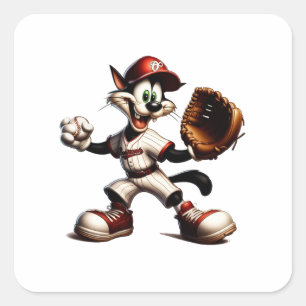 Goofy Cat honkbalwerper eindigt Vierkante Sticker