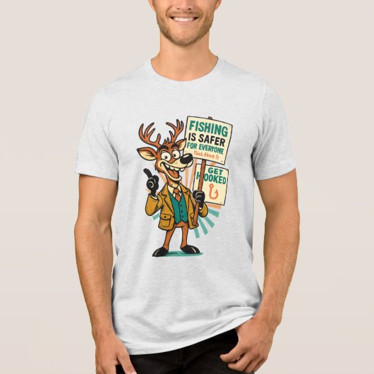 Goofy Deer Satire – “Fishing Is Safer” Propaganda  Tri-Blend Shirt (Voorkant)