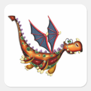 Goofy Flying Dragon Vierkante Sticker