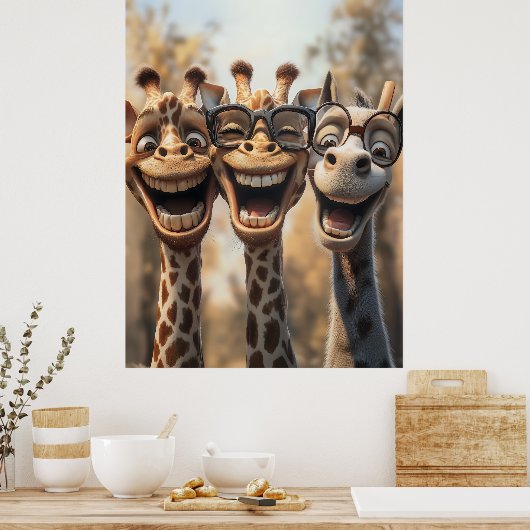 Goofy Giraffes in een bril Poster (Keuken)