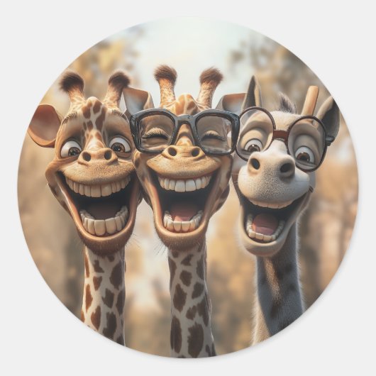 Goofy Giraffes in een bril Ronde Sticker (Voorkant)