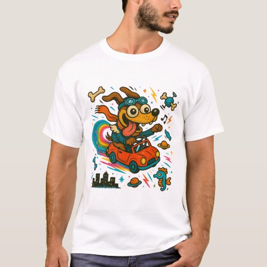 Goofy hond rijdt door de ruimte t-shirt (Voorkant)