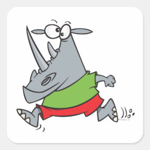 goofy jogger rhino cartoon vierkante sticker