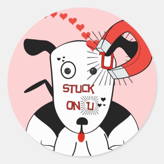 Goofy Magnet vast op Bull Terrier Ronde Sticker (Voorkant)