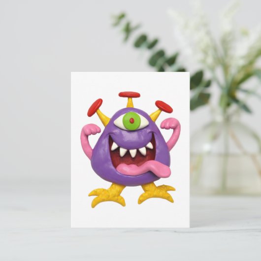 Goofy Paarse Monster Briefkaart (Staand voorkant)
