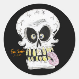 goofy skull skeleton face ronde sticker