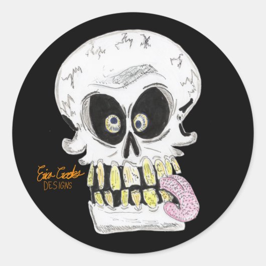 goofy skull skeleton face ronde sticker (Voorkant)
