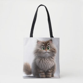 GOOFY SMILY TABBY CARTOON CAT TOTE BAG