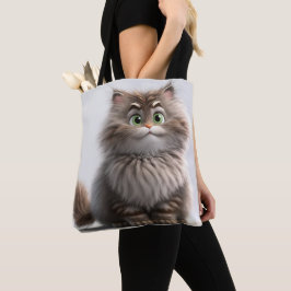 GOOFY SMILY TABBY CARTOON CAT TOTE BAG