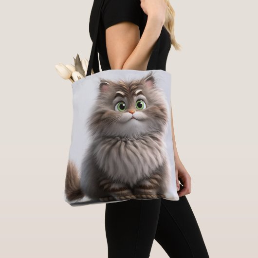 GOOFY SMILY TABBY CARTOON CAT TOTE BAG (Dichtbij)