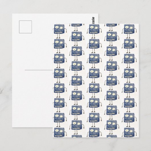 Goofy Square Blue Cartoon Guy Briefkaart (Voorkant / Achterkant)