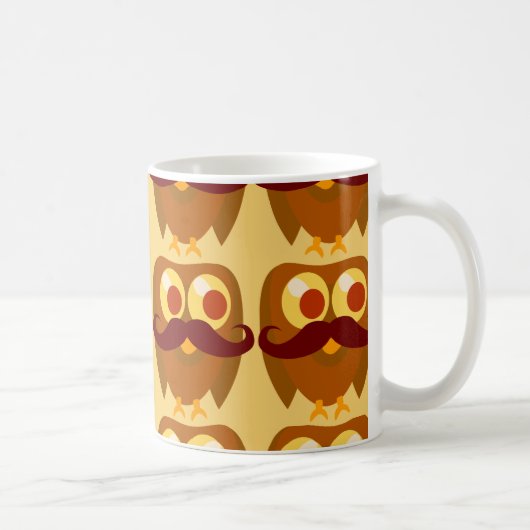 Goofy Trendy Mustache Owl Cartoon Character Koffiemok (Rechts)