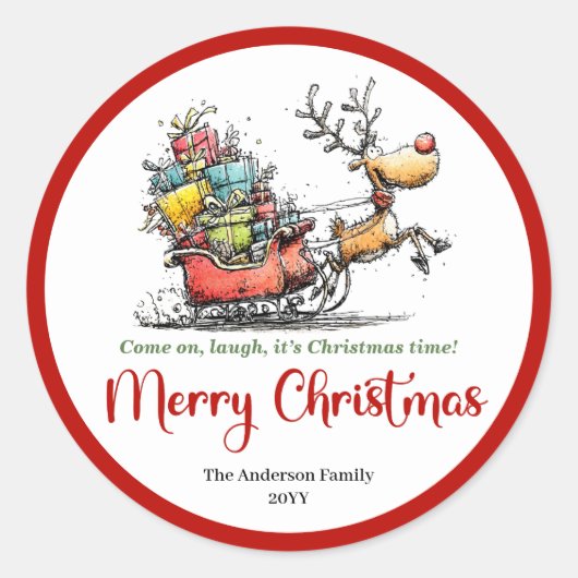 Goofy whimsical reindeer sticker funny deer print (Voorkant)