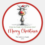 Goofy whimsical reindeer sticker red green charm (Voorkant)