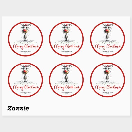 Goofy whimsical reindeer sticker red green charm (Vel)