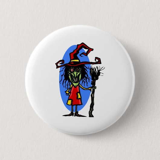 Goofy WItch with Broom Ronde Button 5,7 Cm (Voorkant)